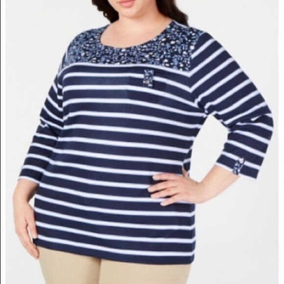 NWT Karen Scott Plus Scoop Neck Printed Top women’s size 0X - Picture 1 of 5